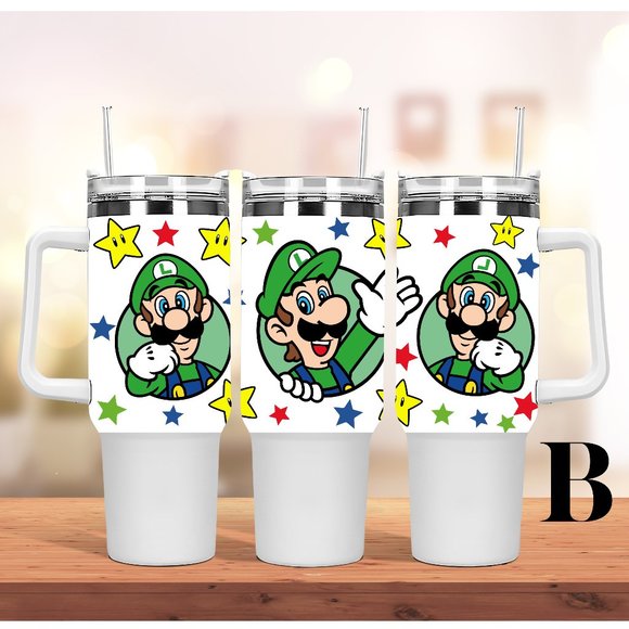 Custom made Nintendo Super Mario Bros Luigi Tumbler 40 oz tumbler with hand carr - Picture 5 of 10